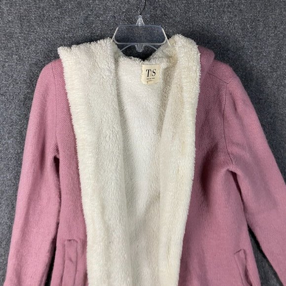 Twine and String Cardigan Women's Small Knit Pink Acrylic Blend Hooded S - Picture 2 of 8